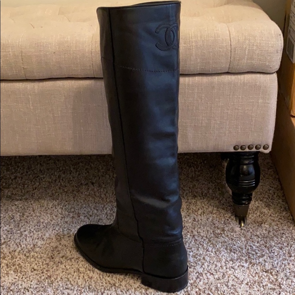Black Chanel riding boots